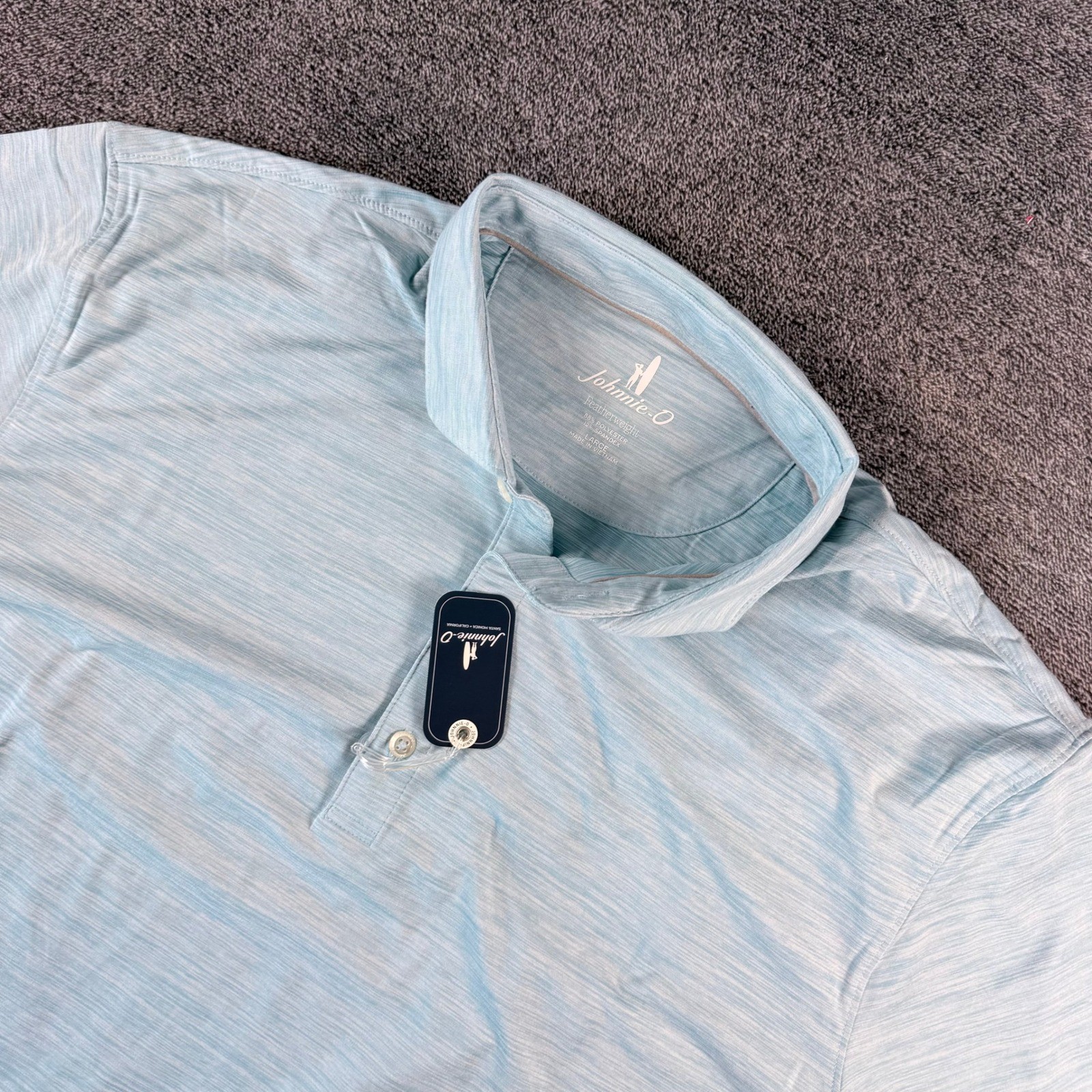 Johnnie-O Featherweight Polo Shirt Mens Large Blue Heathered Performance NWT