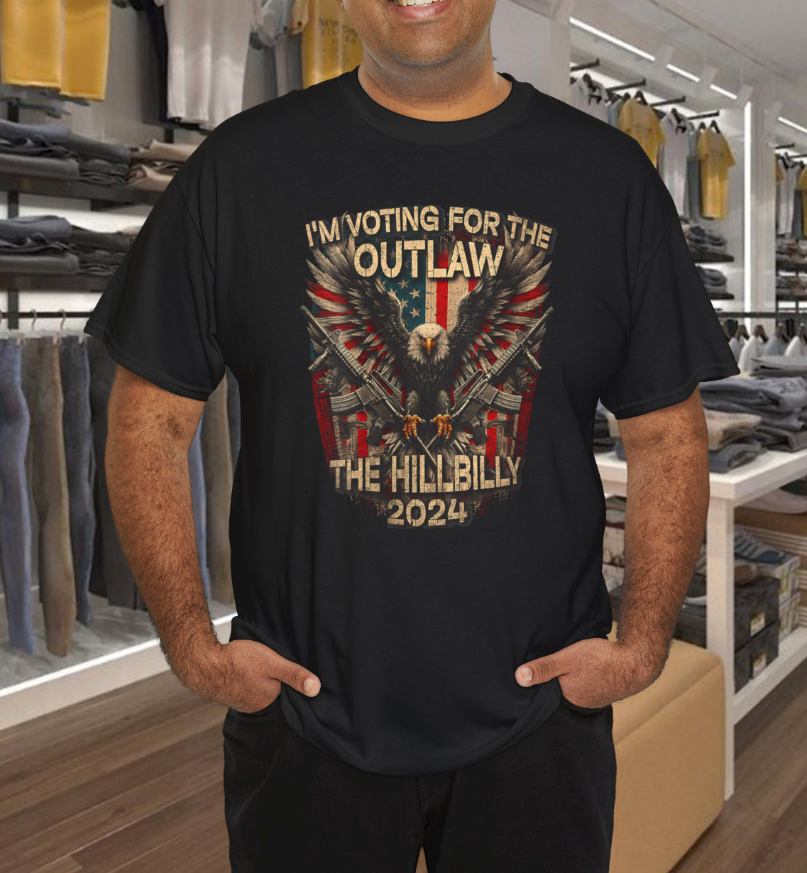 Womens I’m Voting For the Outlaw and the Hillbilly USA Flag T-Shirt