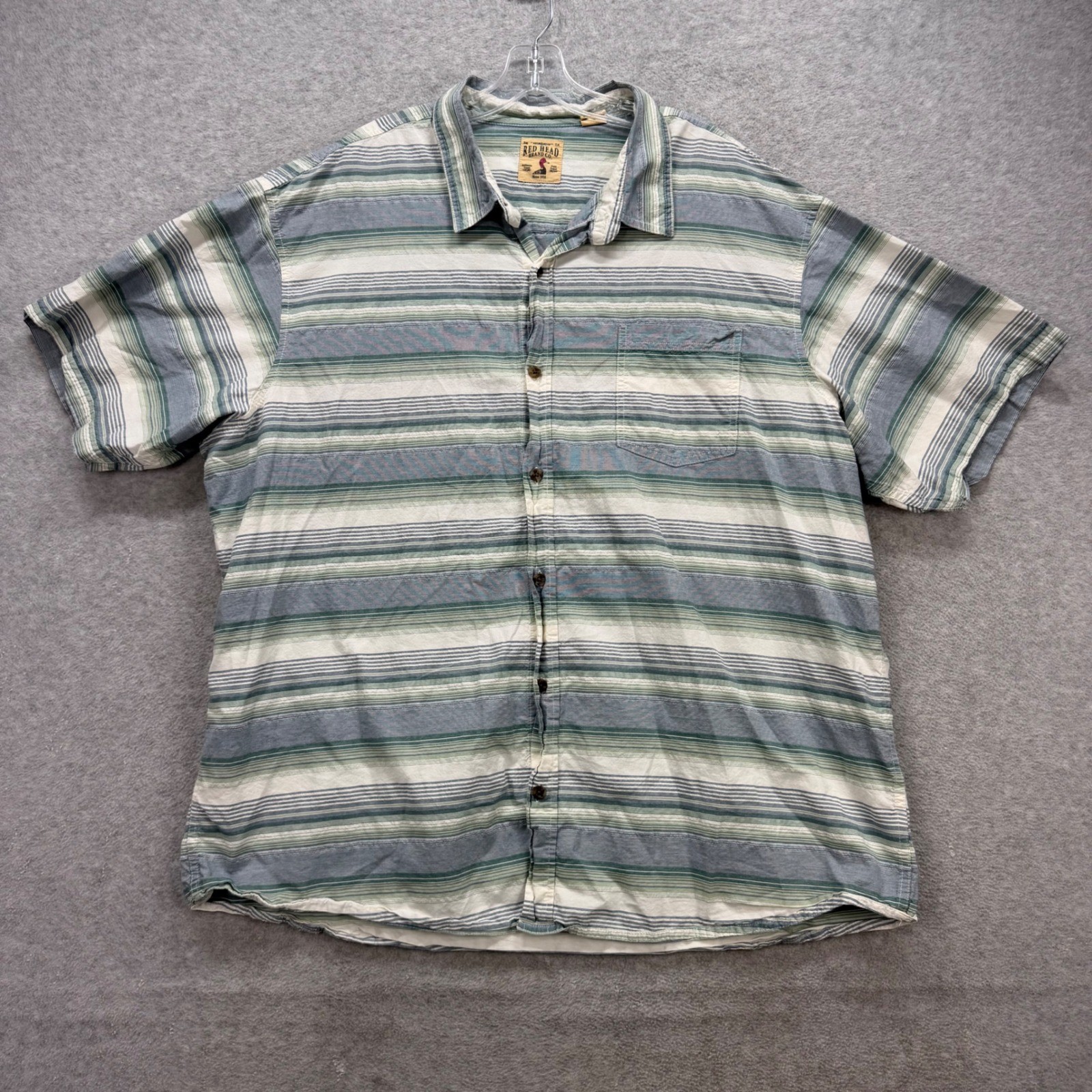 Red Head Shirt Mens 3XL Blue Green Striped Short Sleeve Classic Outdoor Dad