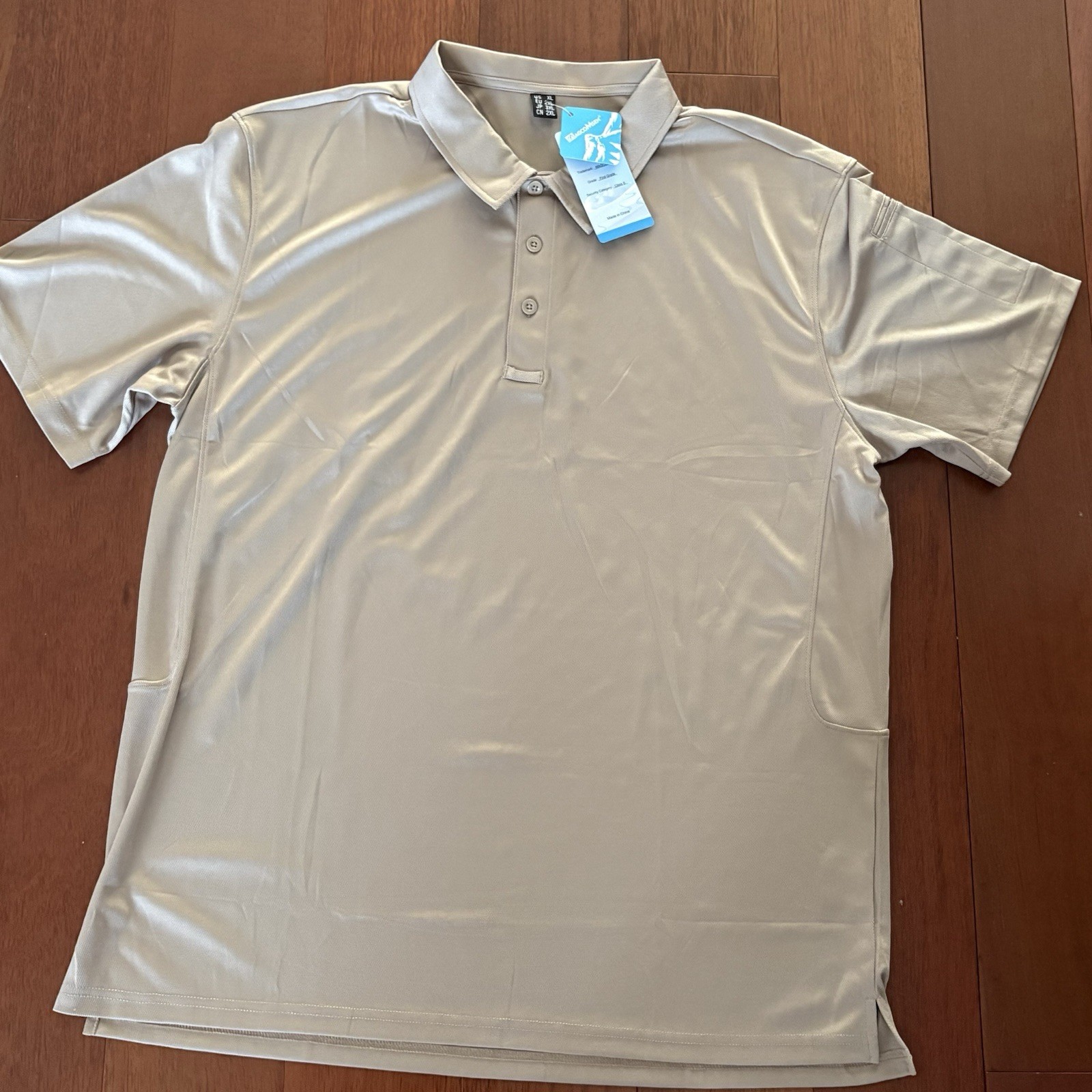 Magcomsen Mens Polo Golf Shirt XL Khaki Performance Short Sleeve NWT