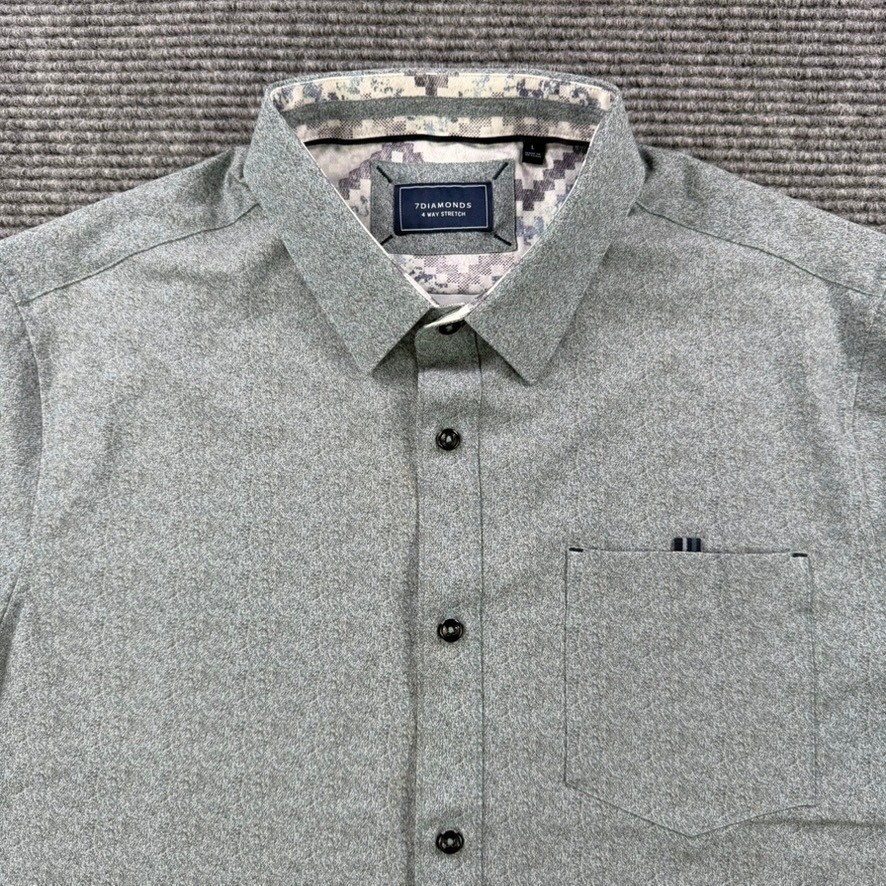 7Diamonds Painted Memory Men Large Gray 4-Way Stretch Button Up Golf Work Shirt