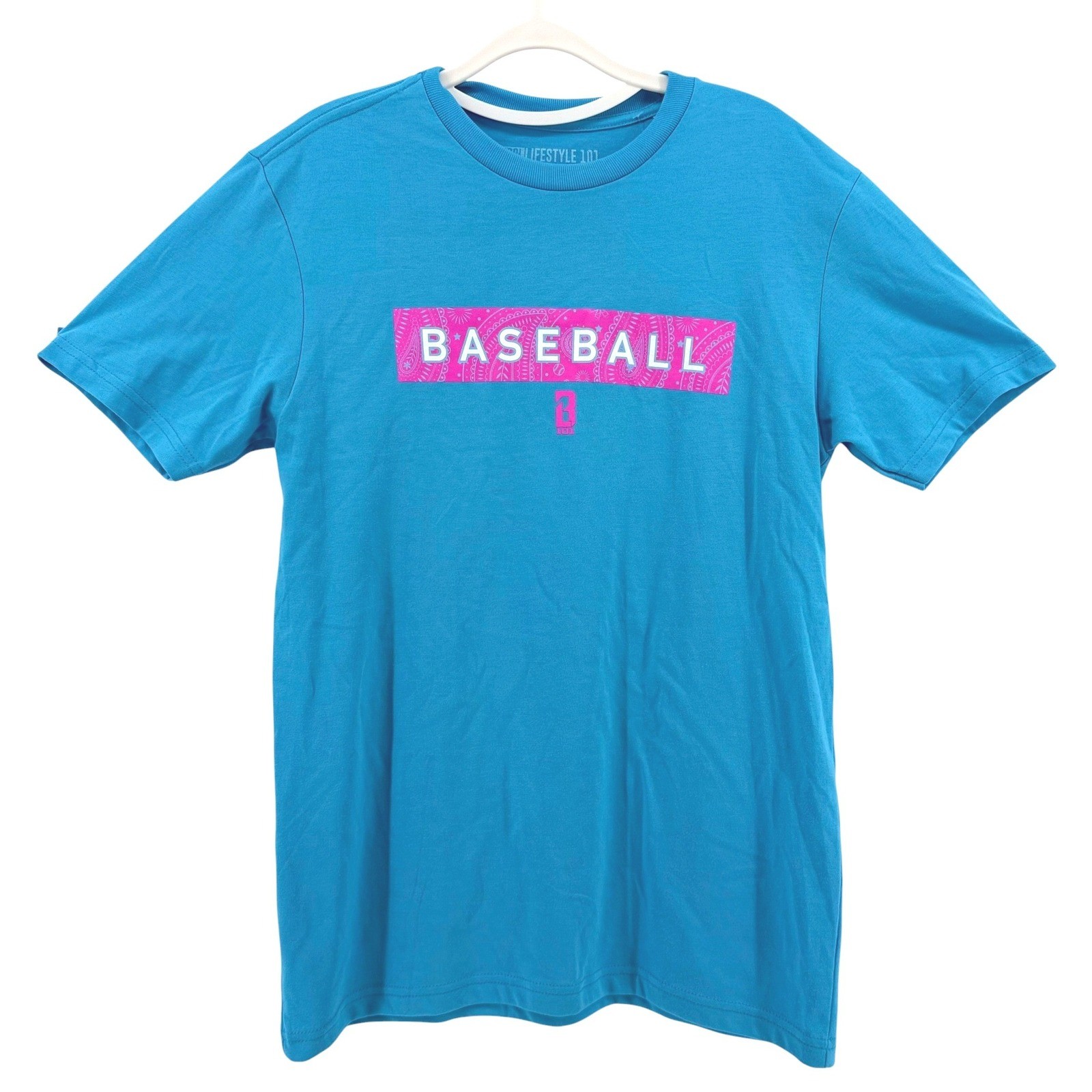 Baseball Lifestyle 101 Mens S Blue Baseball Paisley Graphic T-Shirt Short Sleeve