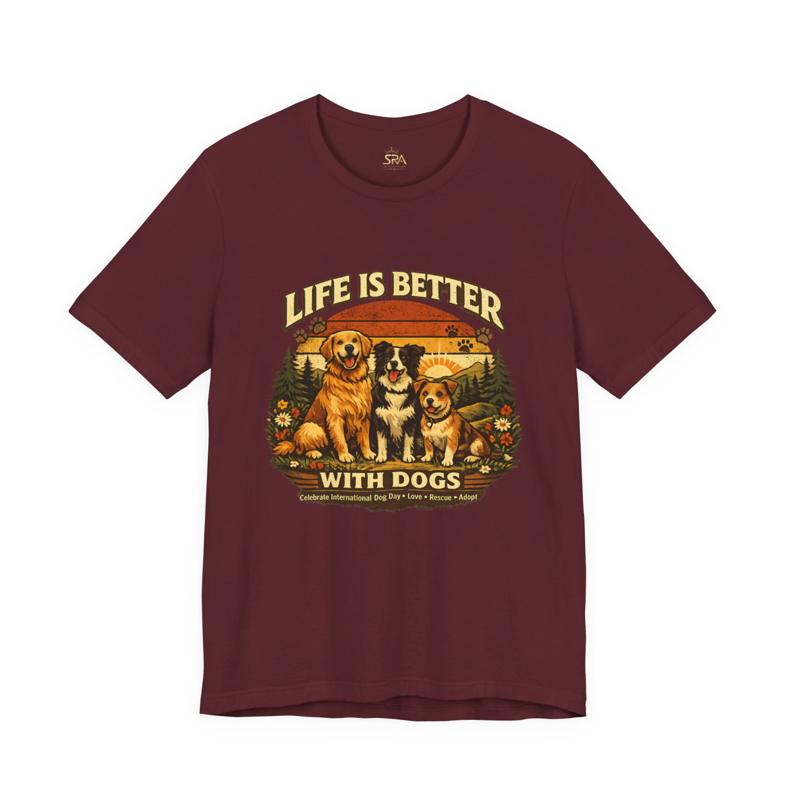 Vintage Dog Lover Graphic T-Shirt International Dog Day Life Is Better With Dogs