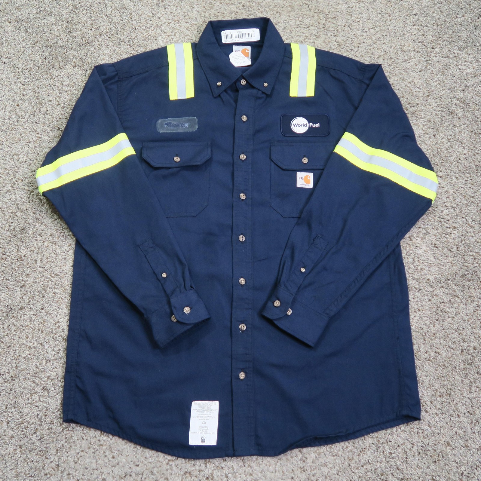 Carhartt Shirt Mens Large Blue Hi Vis Reflective FR Flame Resistant Workwear
