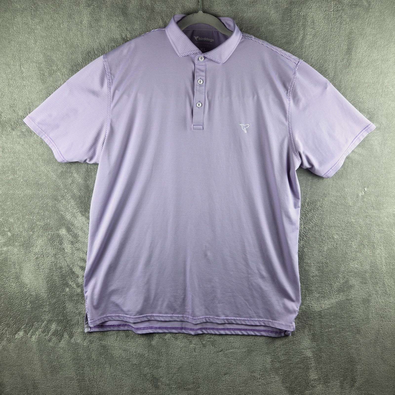 Birddogs Polo Shirt Men 2XL Purple White Striped Golf Active Performance Preppy
