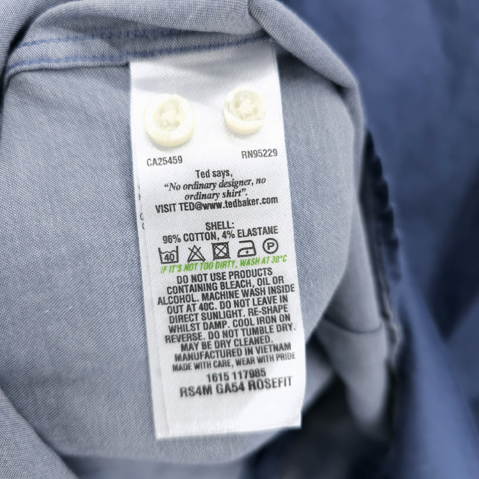 TED BAKER Endurance Blue Stretch Rosefit Dress Shirt Size 16.5