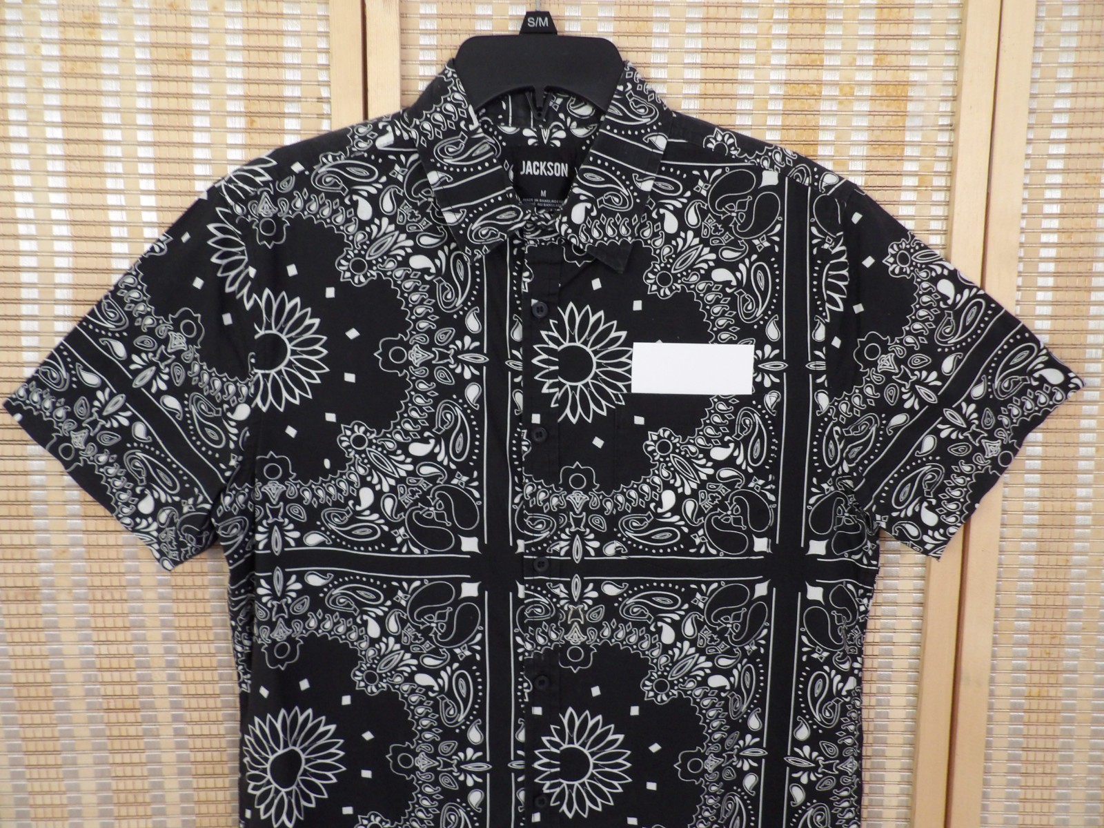 Men’s Jacksom Button-Up Black & White Bandana Paisley Shirt Size Medium