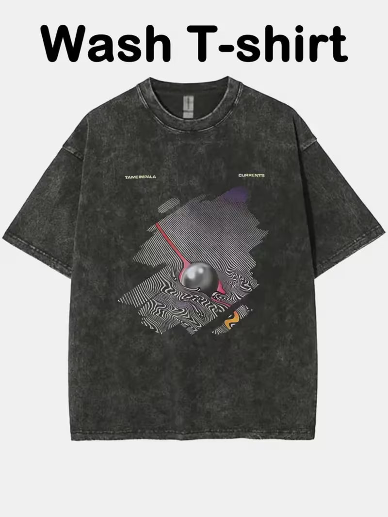 Washed T-Shirt, Tame Impala Currents Men’s Front Print, Spring/ Summer Washed T