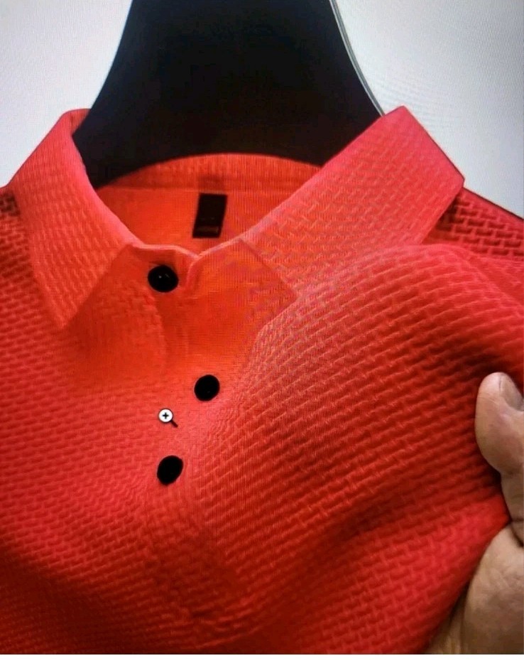Men’s Super Soft Lapel Neck T-Shirt- Stretchy & Breathable, Red SZ Large