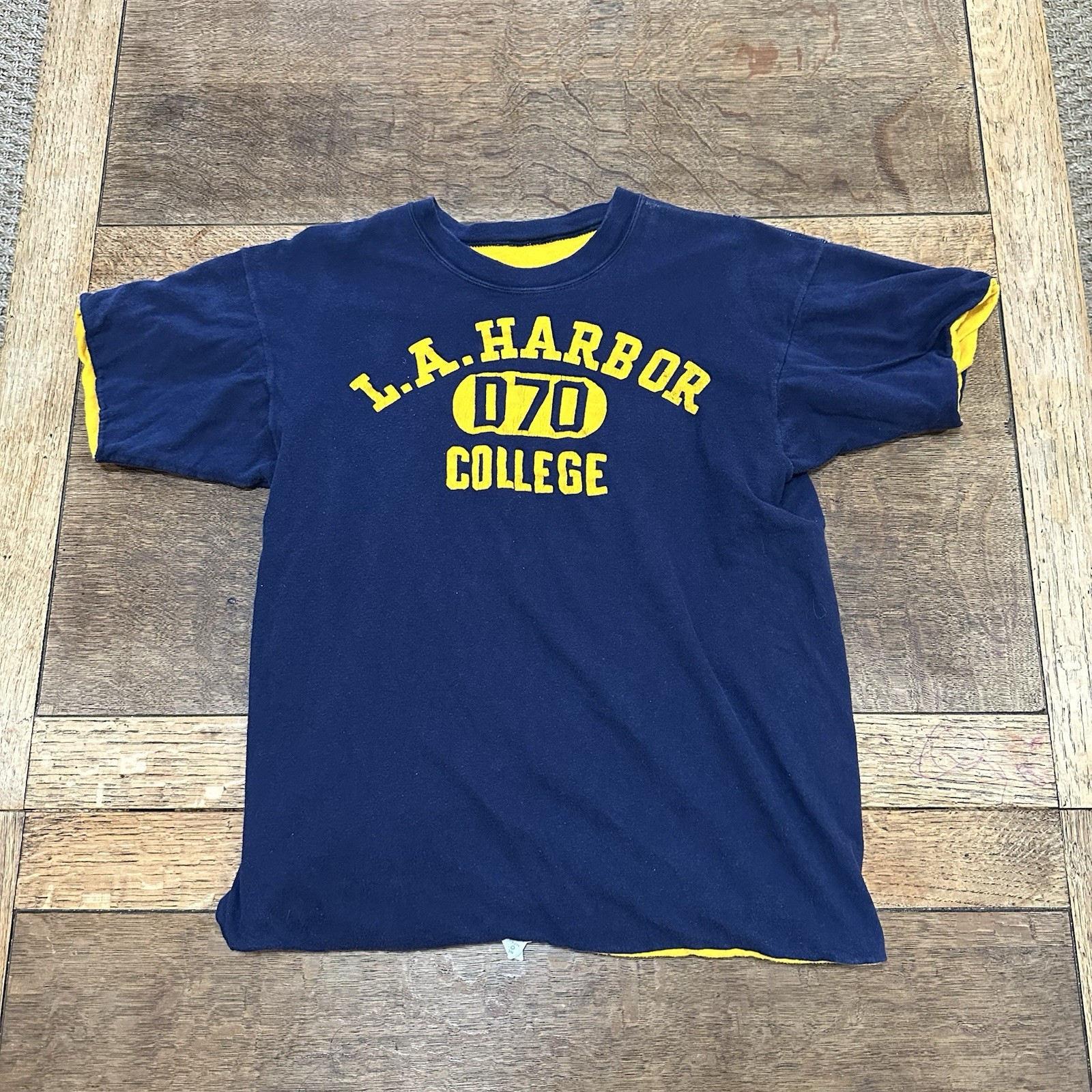 VTG 60s Collegiate Pacific Double Face Flocked L.A. Harbor College Shirt Sz M