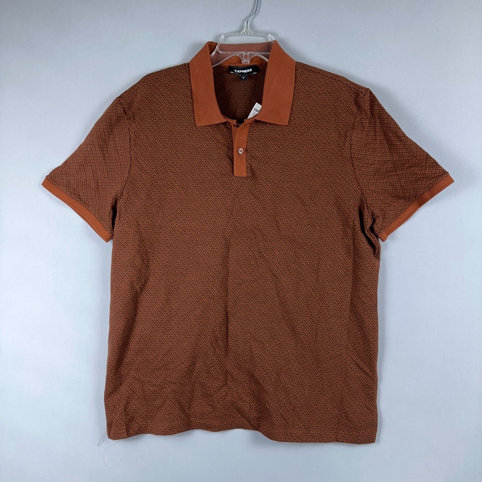 Express Mens Burnt Orange Polo Shirt Size L Textured Pattern Short Sleeve