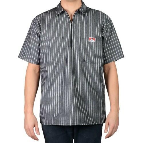 Ben Davis Men’s Short Sleeve Color Stripe Cotton Blend Pockets 1/2 Zip Shirt