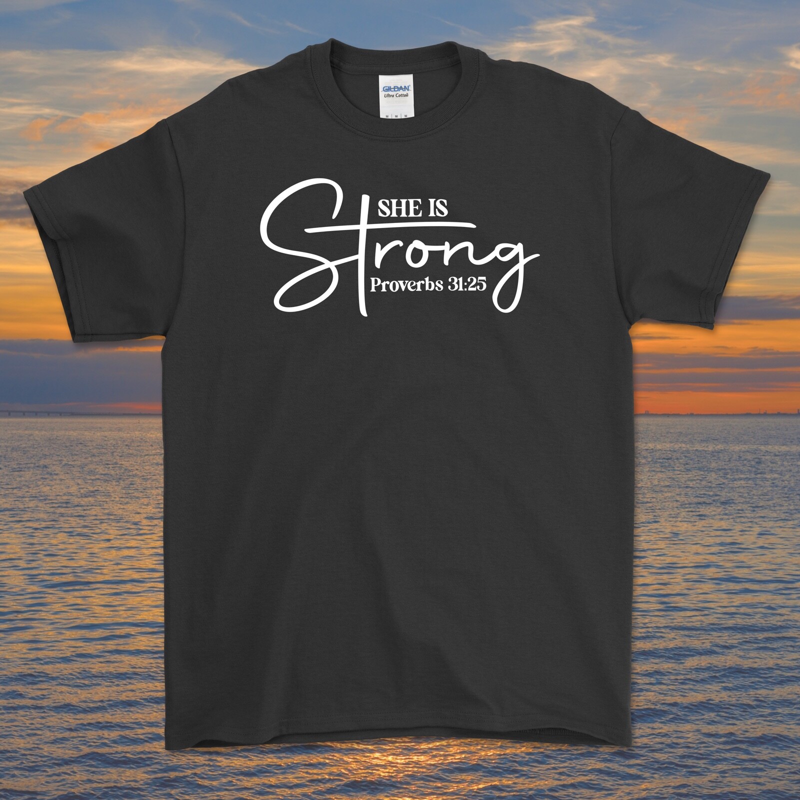 She Is Strong graphic tee shirt | Christian Bible God Psalm Gospel Proverbs