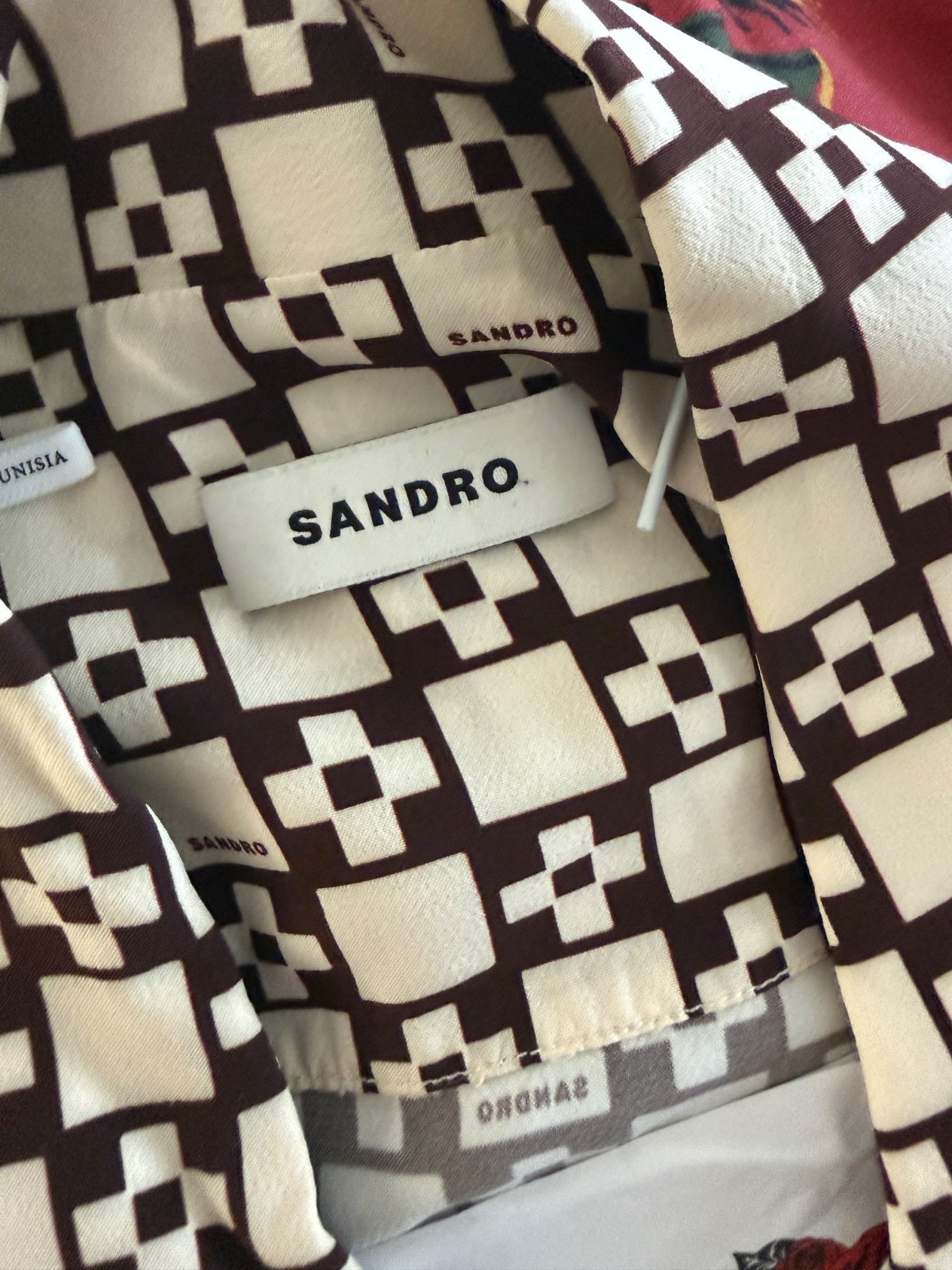 Sandro Square Cross Geometric Long Sleeve Button-Down XXL Cream / Black LV Louis