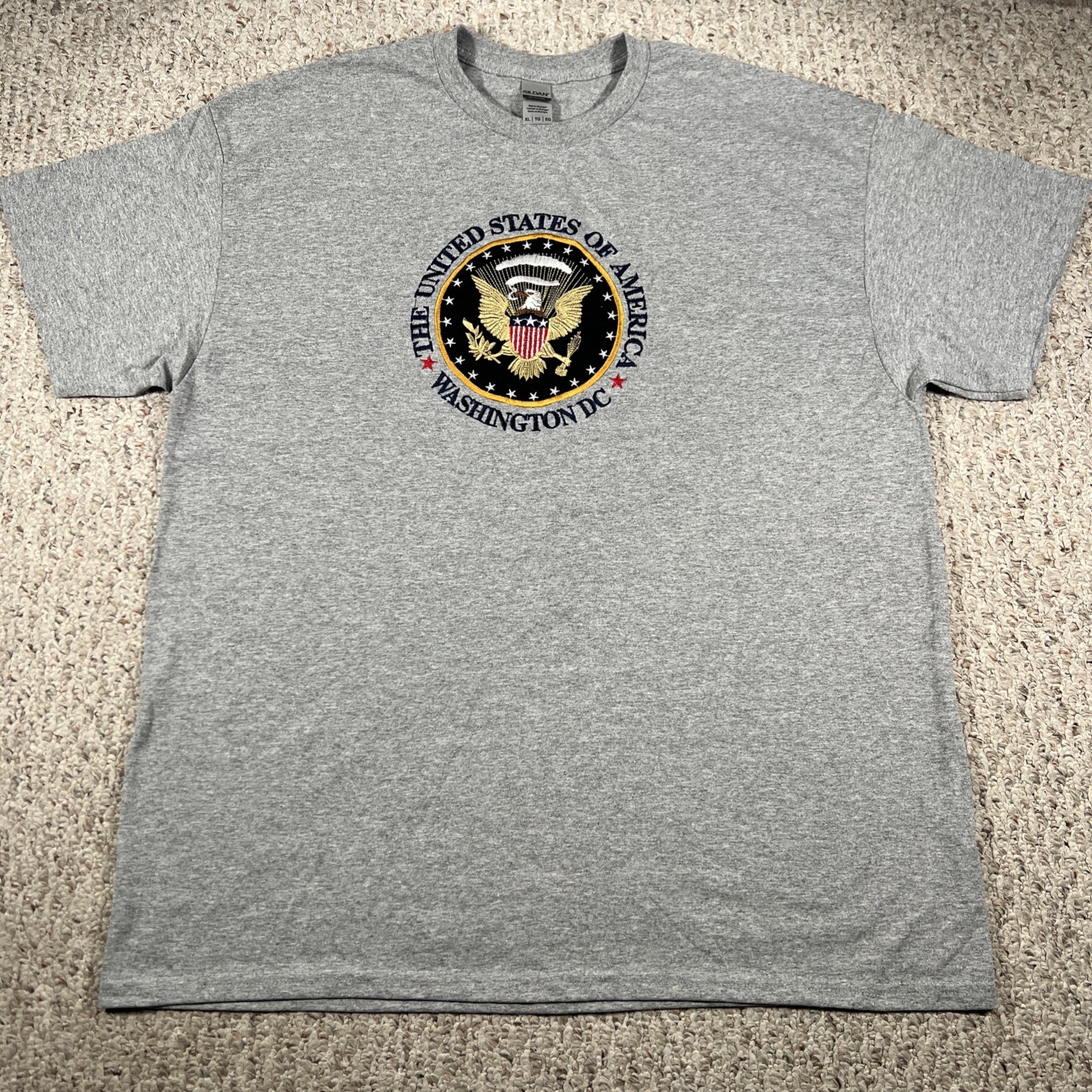 United States of America Embroidered Seal Shirt Washington DC Gilden XL Grey