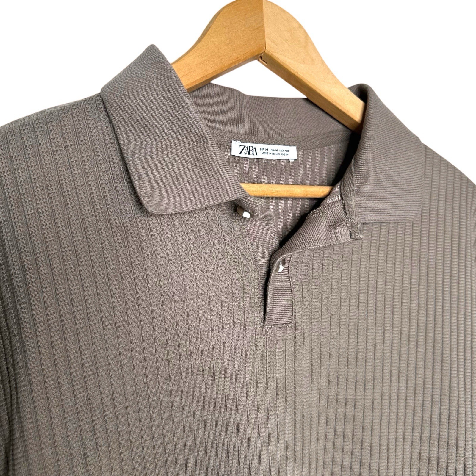 Zara Knit Textured Polo Brown Collared Shirt Sweater Ribbed Men’s Medium