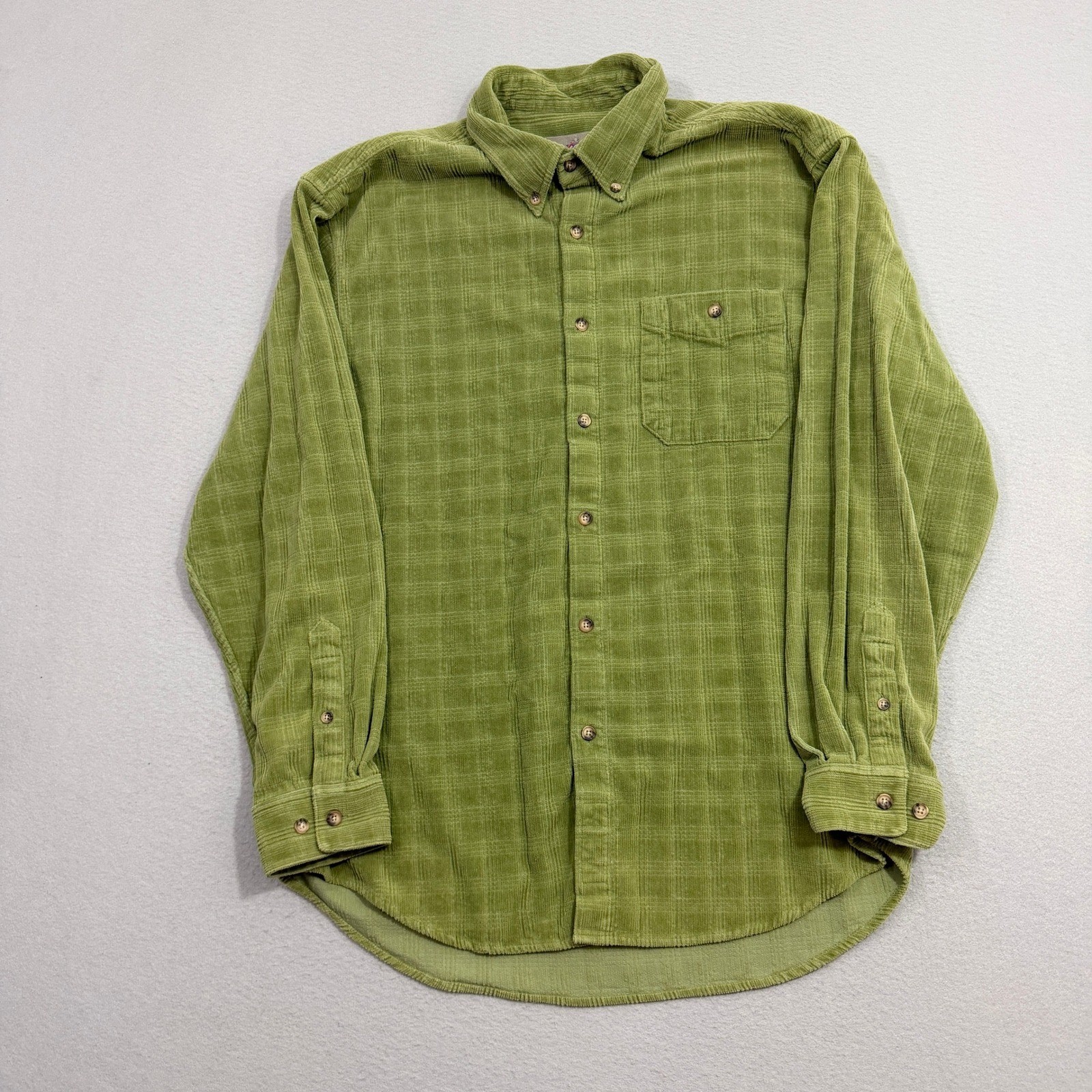Vintage The Territory Ahead Corduroy Button Shirt XL Green Silk Blend Shaggy 90s
