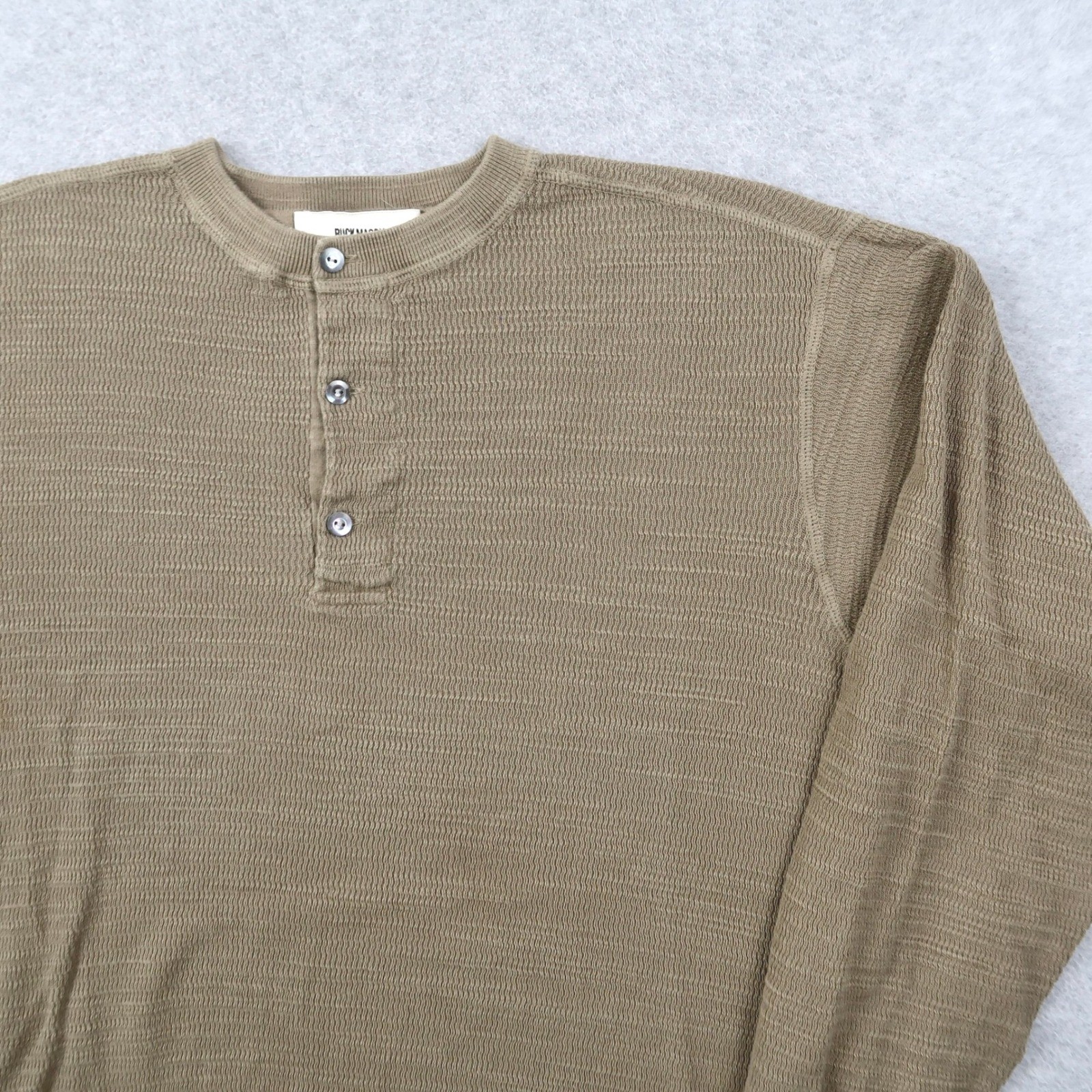Buck Mason Mens Large L Khaki Textured Cotton Long Sleeve Henley Thermal