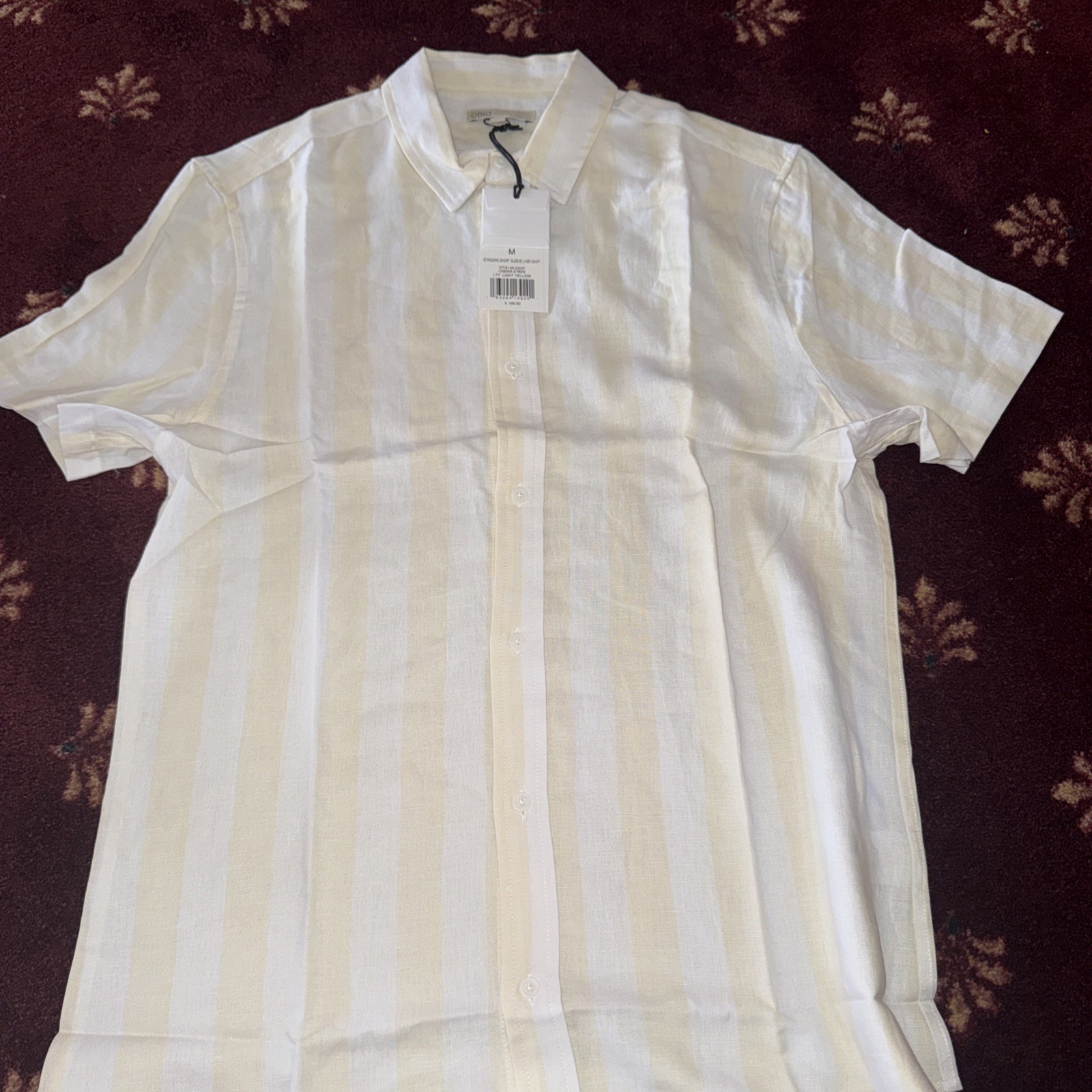 Onia Standard Short Sleeve Stripe Yellow Linen Shirt Medium NWT