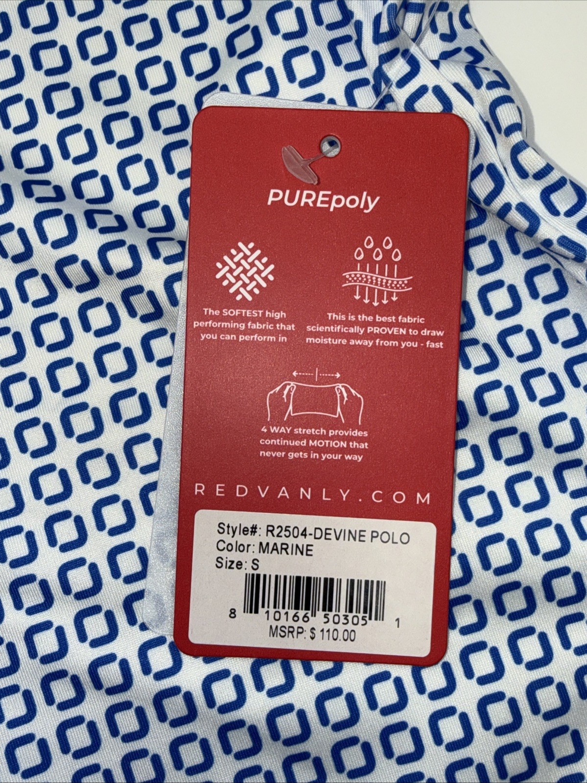 $110 Redvanly Men’s Devine Golf Performance Polo Shirt-Marine – Small -New Tags