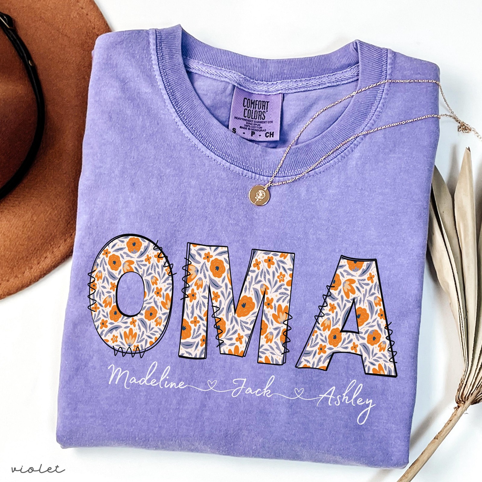 Personalized Oma Shirt Comfort Colors Floral Custom Grandkids Names