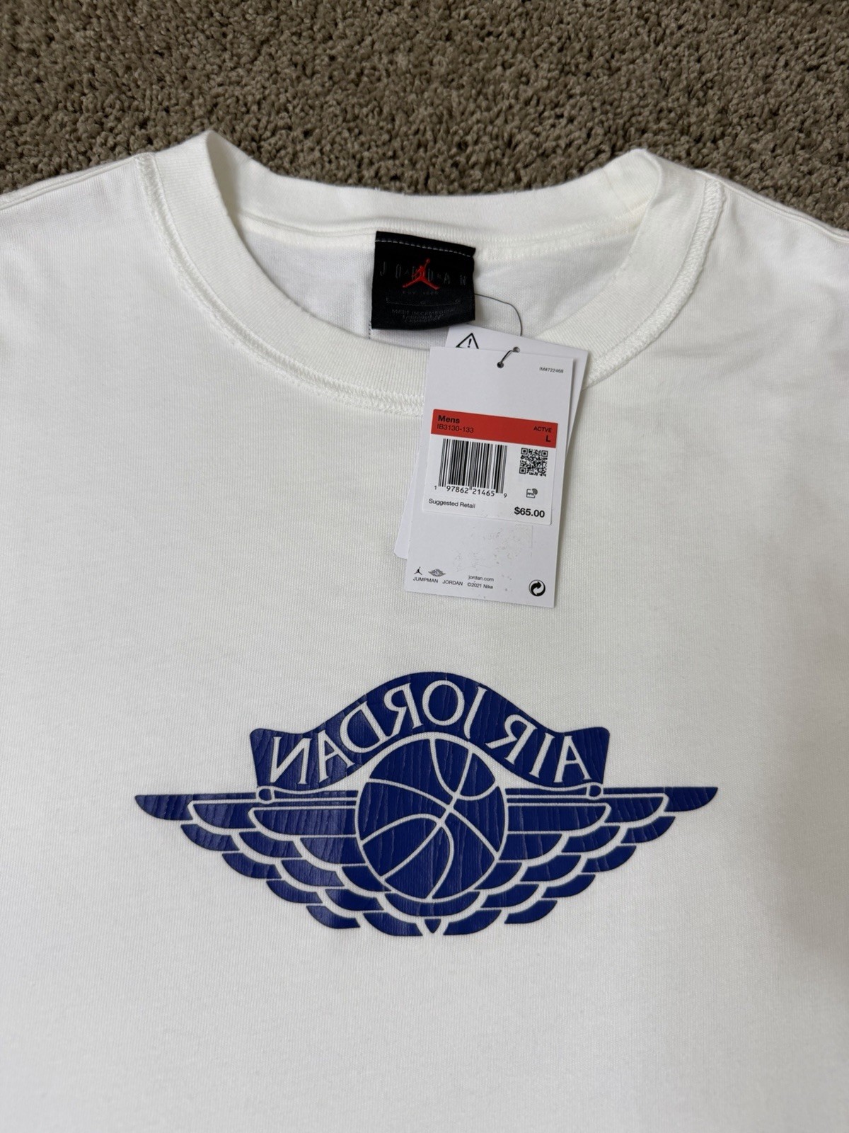 $65 BRAND NEW NIKE MEN’S AIR JORDAN TEE T SHIRT LARGE WHITE RARE AIR IB3130-133