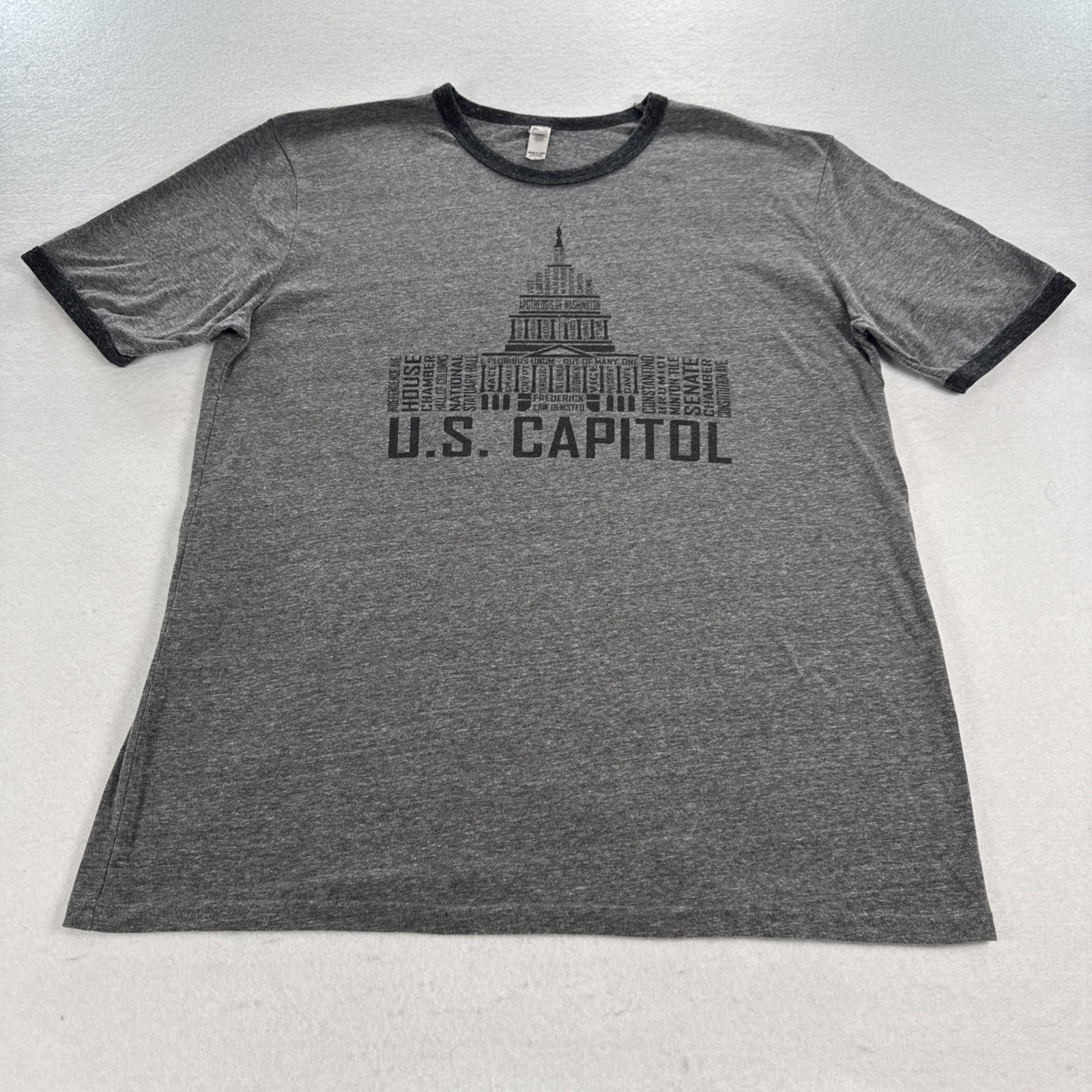 Vintage Washington DC United States Capitol Ringer Shirt Gray Rare Made In USA
