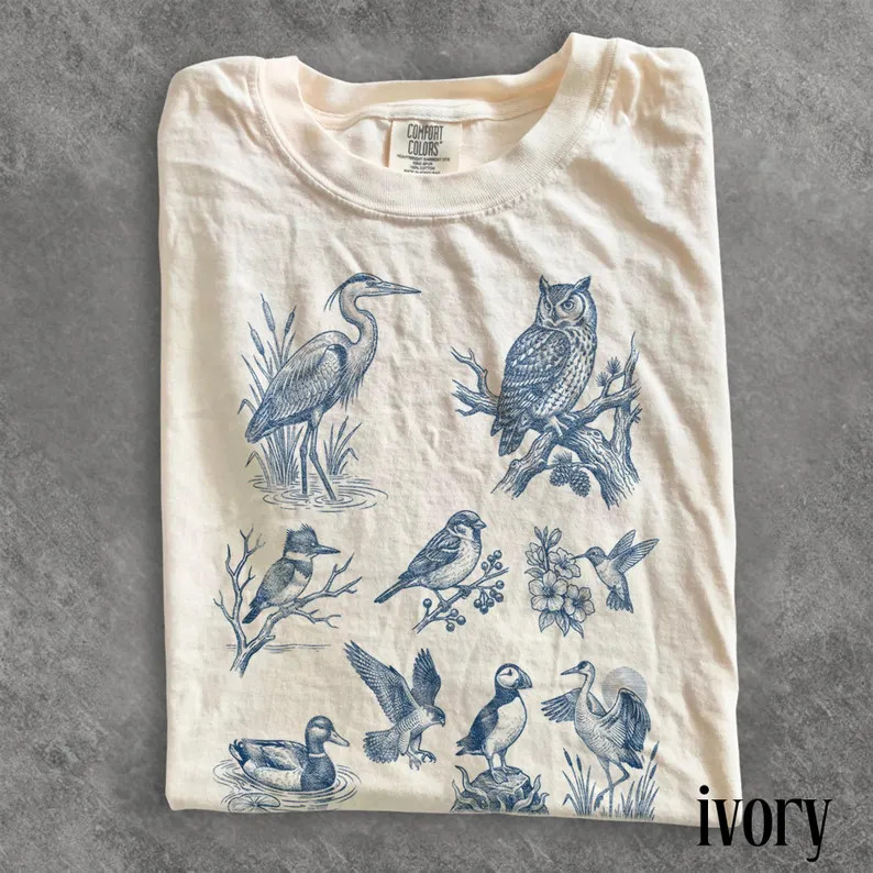 Vintage Bird Collection Owl Nature Animal Graphic Comfort Tee