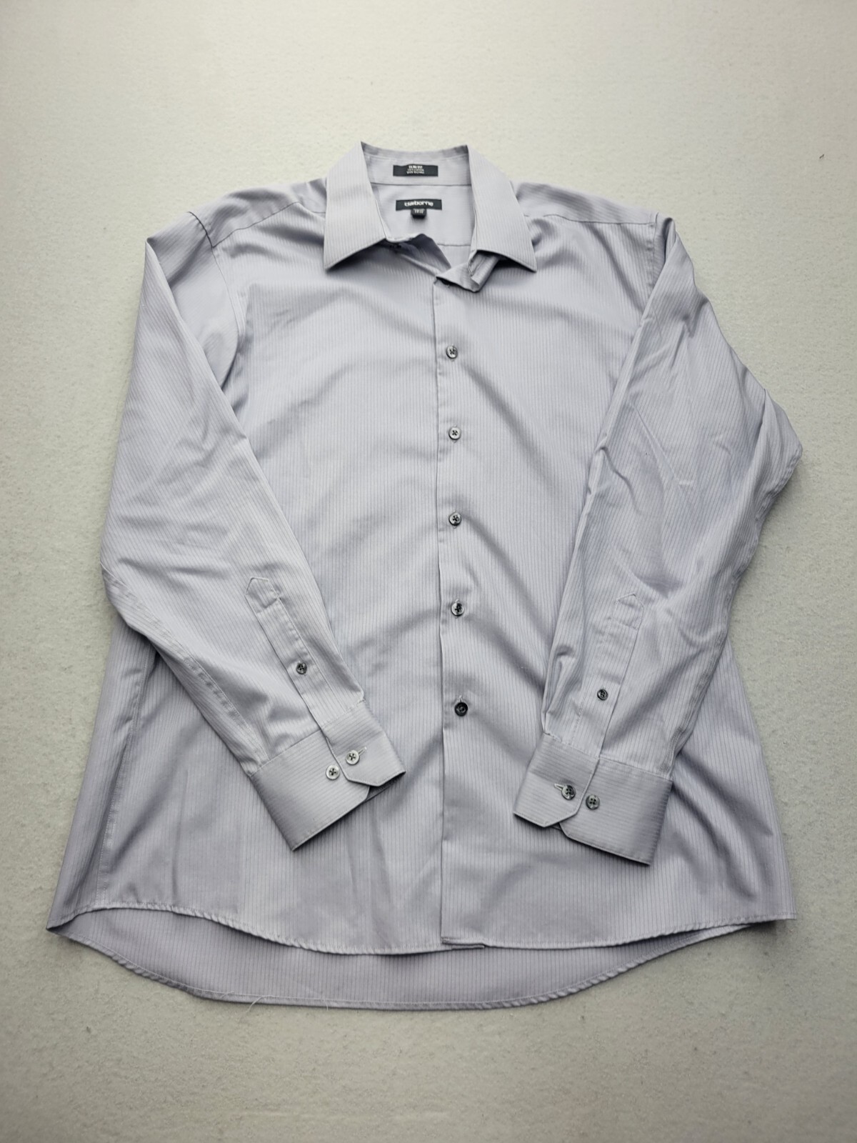 Claiborne Men Button-Up 16 1/2 34-35 Gray Slim 100% Cotton Long Sleeve China