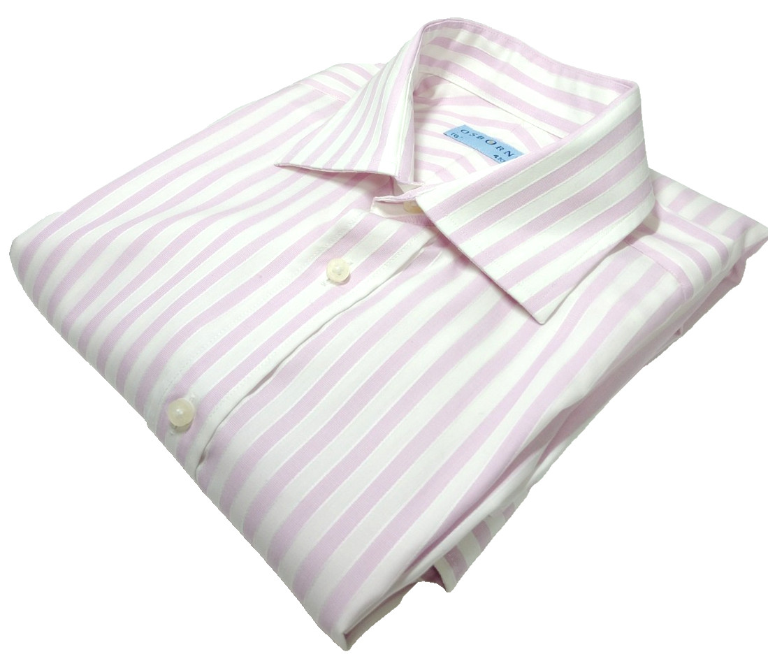 Osbourne Shirt Men’s UK Size L Pink Stripe Barrel French Cuff 100% Cotton