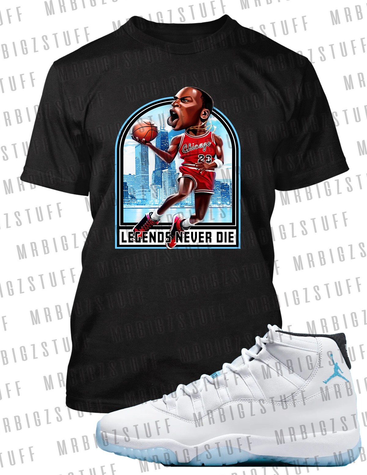 Rookie Legends Never Die 8XL Greystone Sneaker Tee Shirt to Match J6 Rings