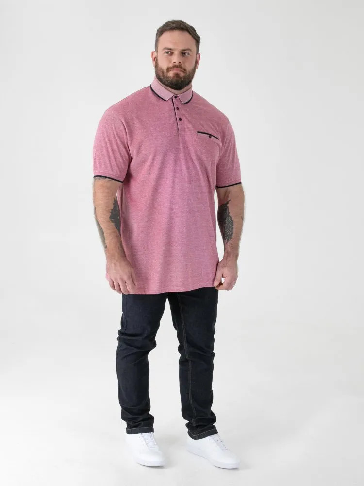 D555 Duke Big Mens Polo Shirt Red Pique Jacquard Trims 2XL-6XL 7XL 8XL (611901)