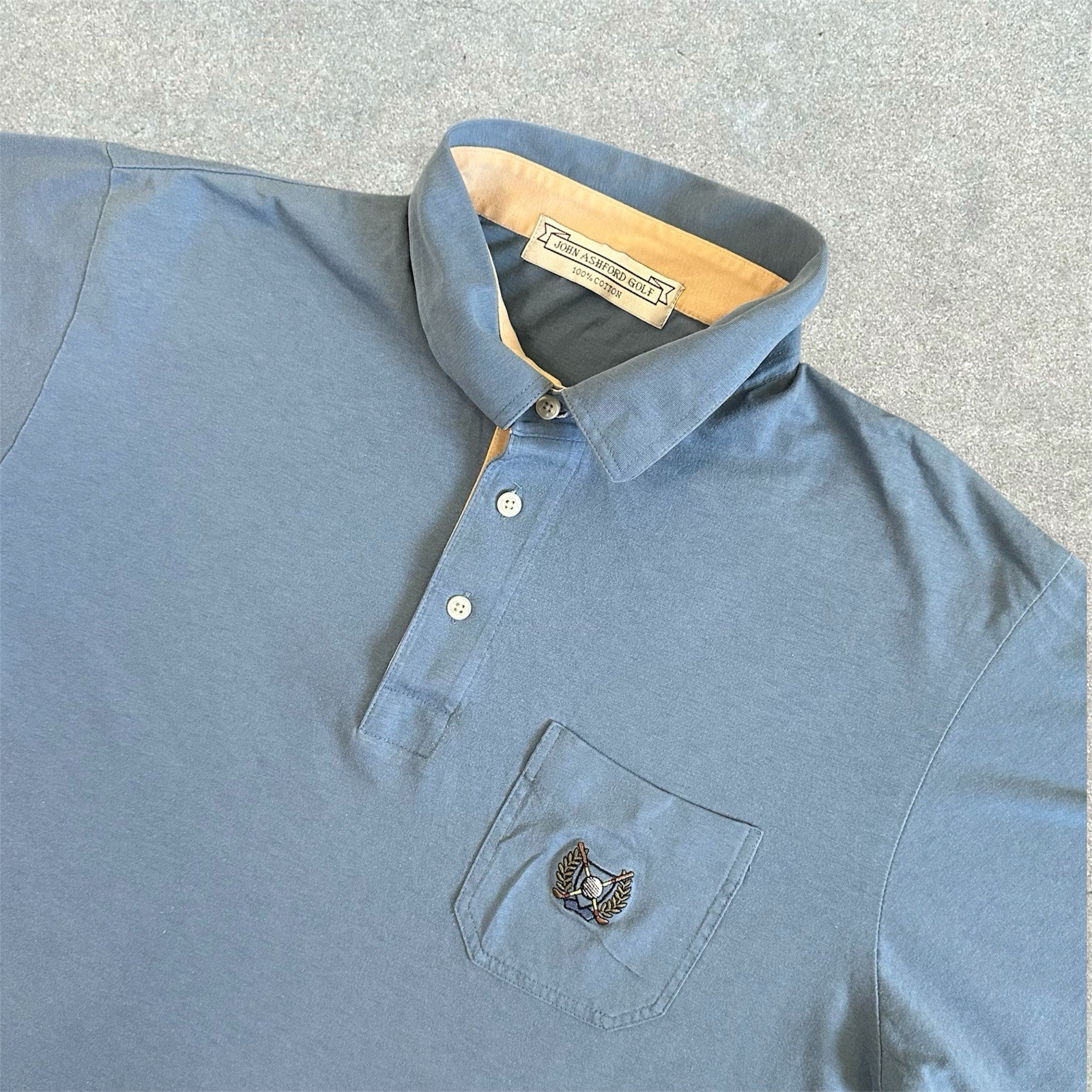 John Ashford Golf Polo Mens Size Large Shirt Blue Cold Club Embroidery Pocket