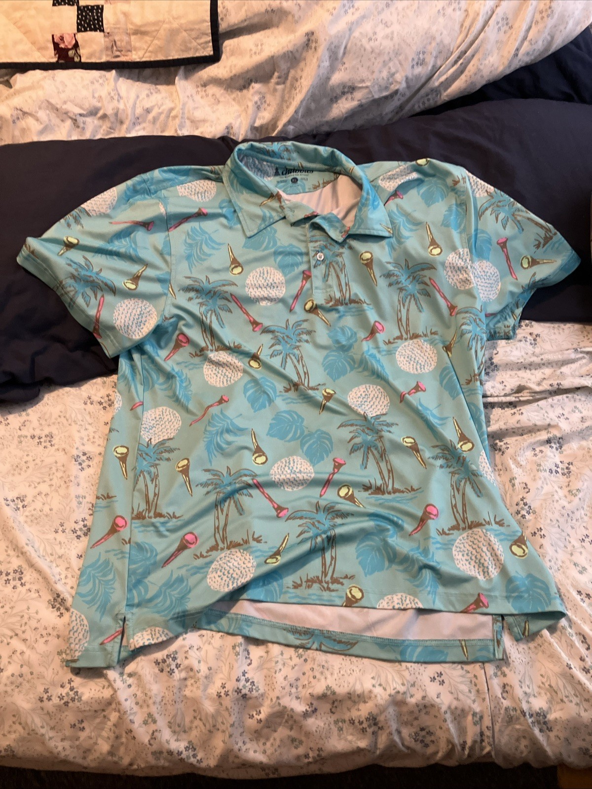 Chubbies Men Polo XL Light Blue Graphic Golf Shirt Performance