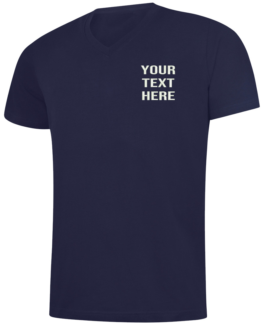 Personalised Text Embroidered Uneek UC317 Adults Classic V Neck T Shirt