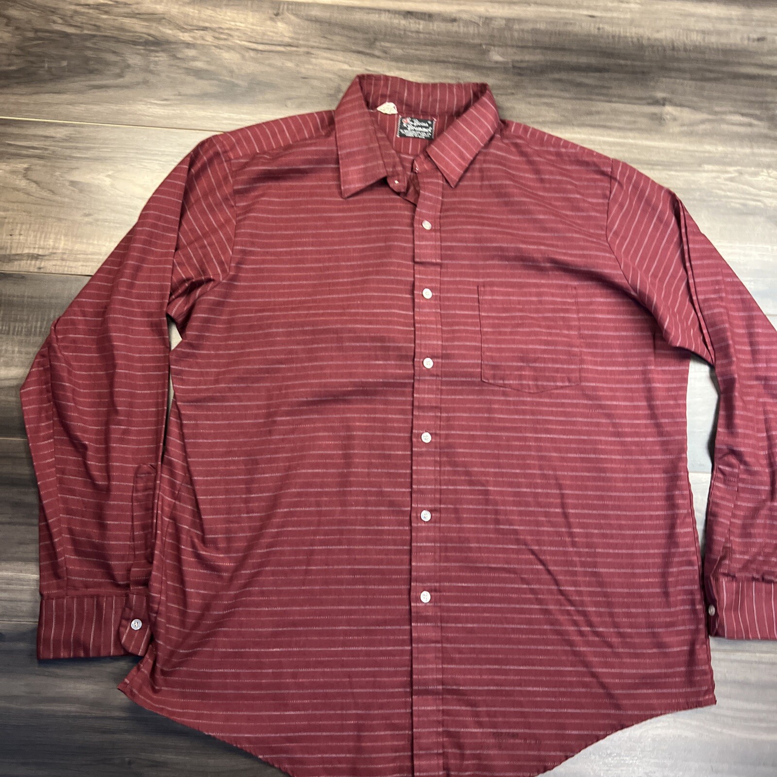 Beau Brummel Shirt XL Red Striped Button Up Long Sleeve