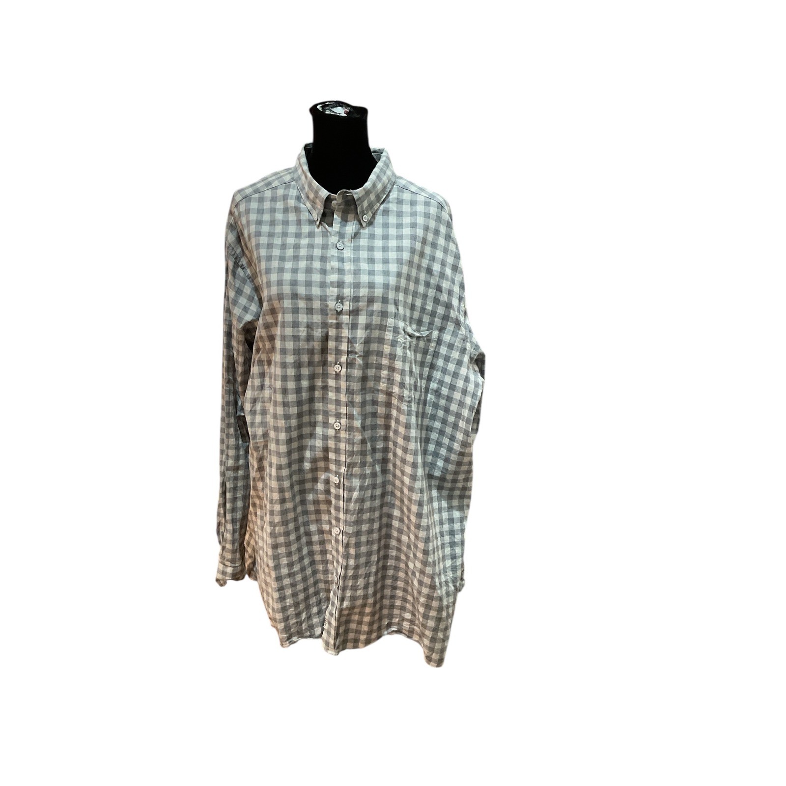 ROWM Mens 2XT Gingham Check Button Down Shirt Long Sleeve Casual Everyday