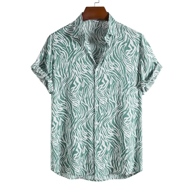 Men’s Leopard Print Hawaiian Shirt Casual Short Sleeve Button Up Beach Top