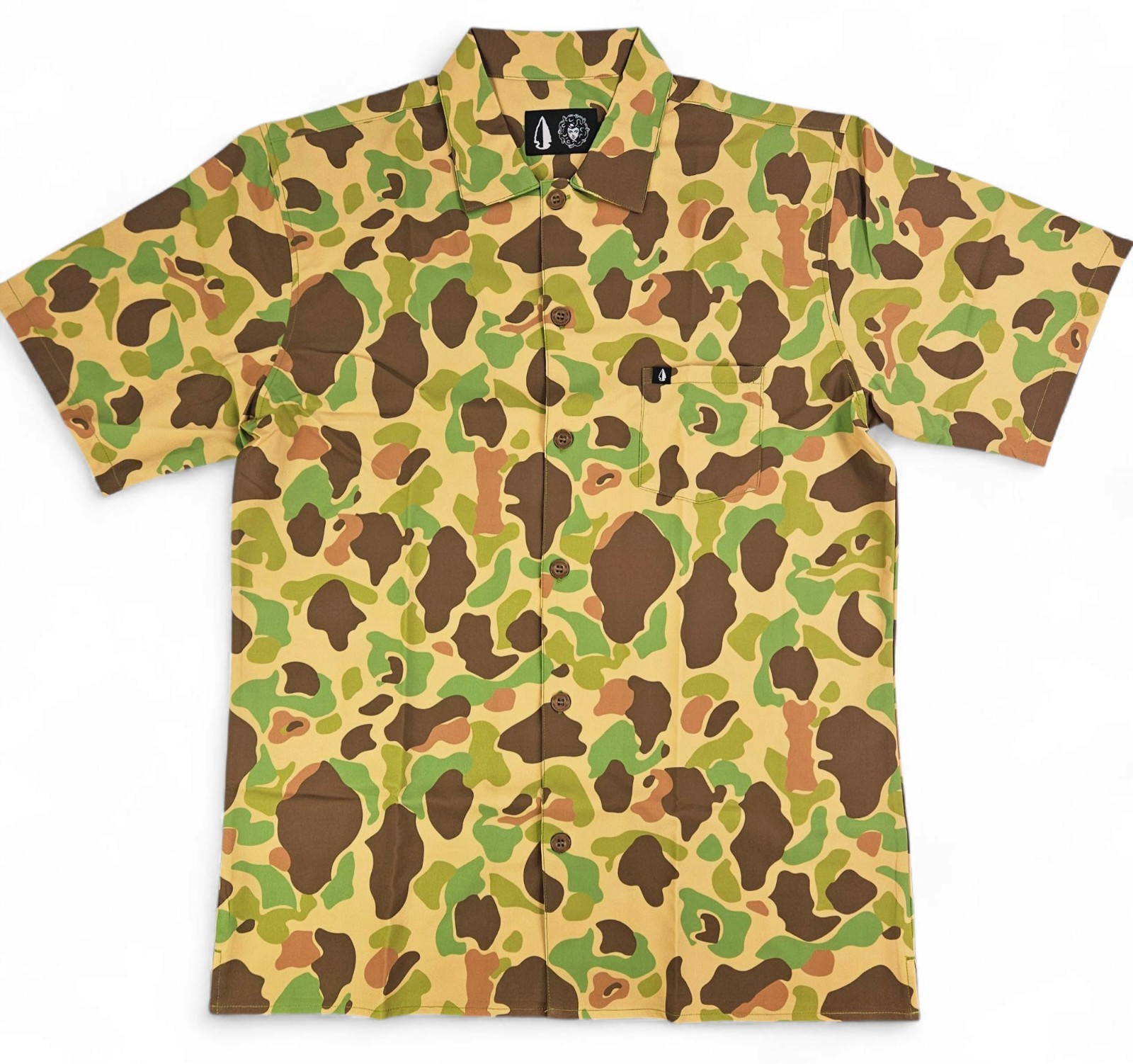 Tachuntfish Mojito Vintage Frog Camo Button Up Shirt Short Sleeve Mens Medium