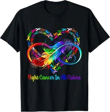 Fight Cancer In All Colors T-Shirt Awareness Rainbow Ribbon Heart Support Tee