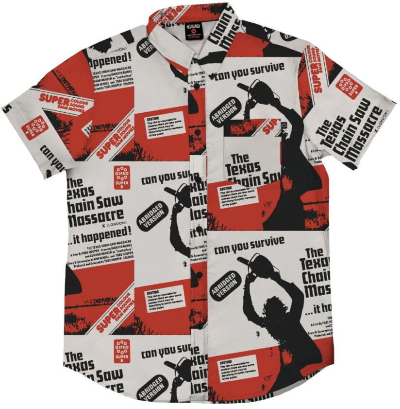 NEW Creepy Co. TEXAS CHAINSAW MASSACRE One Sheet BUTTON-UP DRESS SHIRT XS-4XL