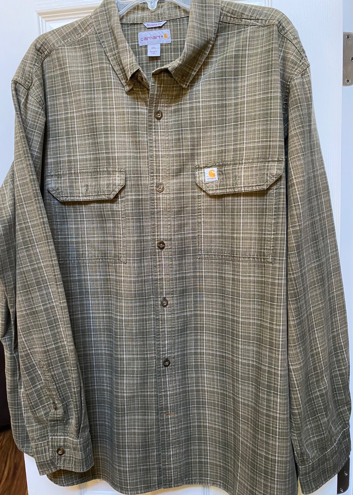 Carhartt Men’s Loose Fitting Midweight Green Plaid Shirt- Size 2XL Men’s