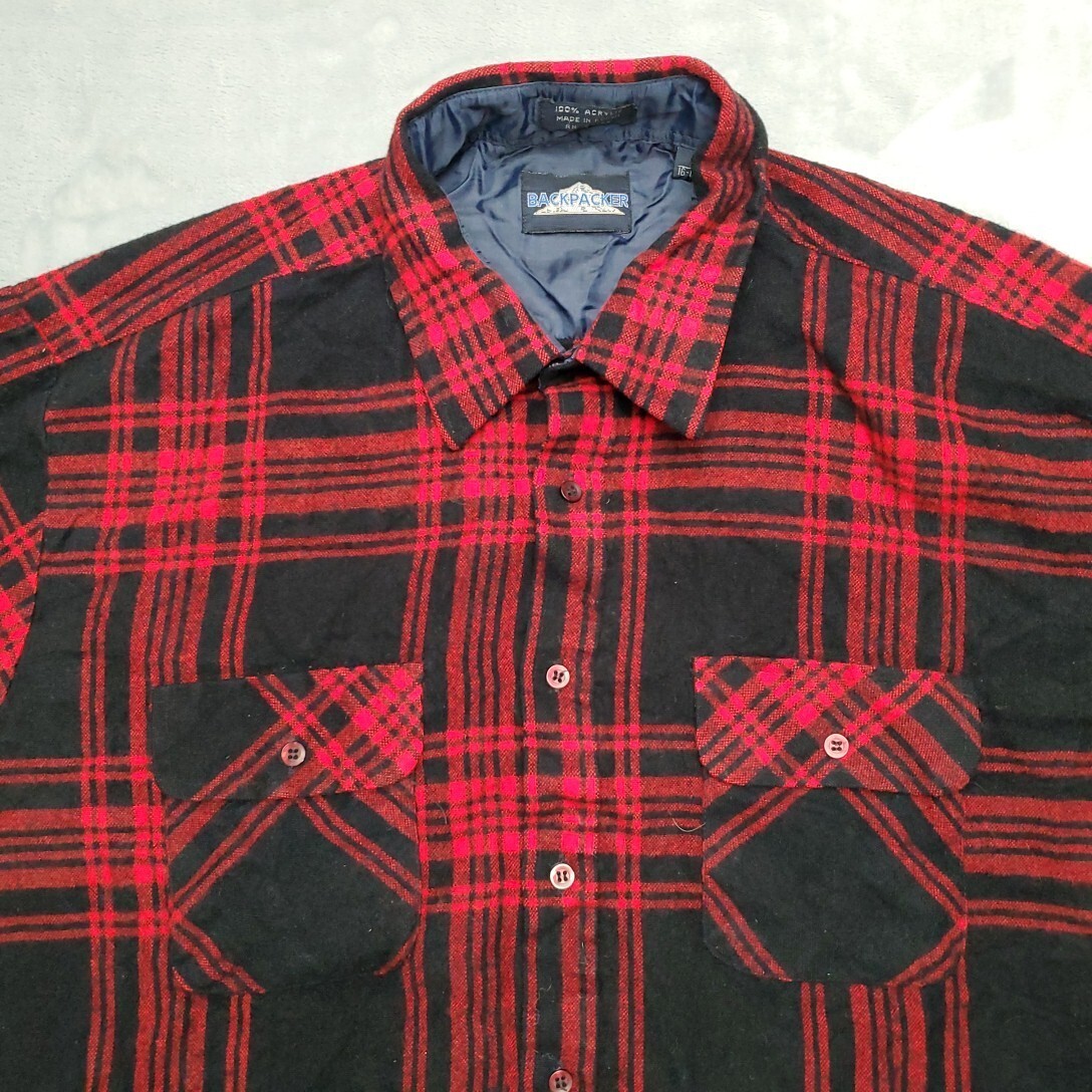 VTG Backpacker Shirt L Red Tartan Plaid Flannel Outdoor Classic Retro Gorpcore