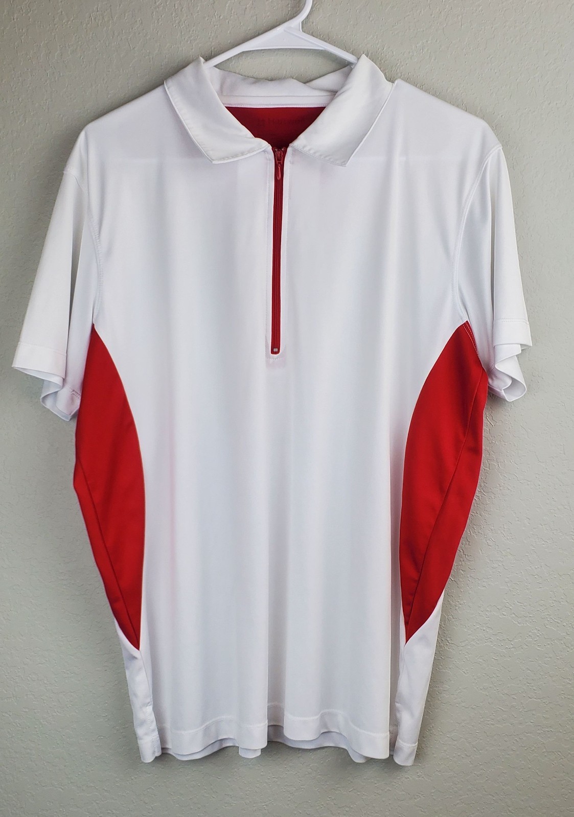 Hartwell Men’s XL 1/2 Zip Up Red & White Polo Shirt Short Sleeved Golf Shirt