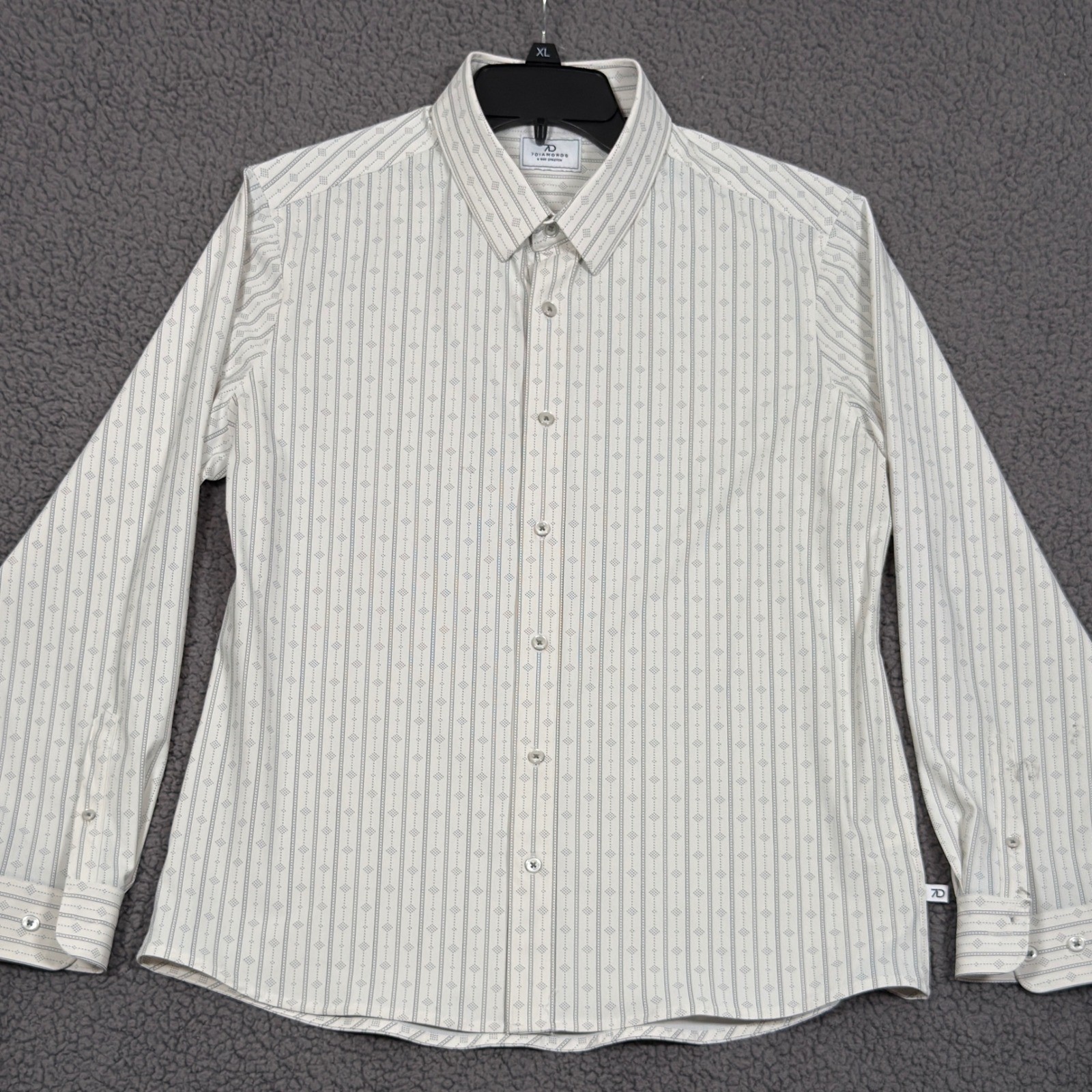 7 Diamonds Beau 4-Way Stretch Shirt Mens Medium White Grey Geometric Office