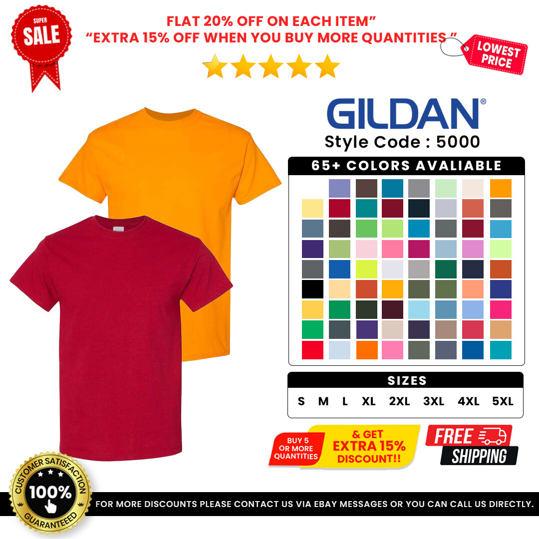 Gildan G500 Men’s Heavy Cotton Tee Short Sleeve Plain Solid Classic Fit T-Shirt
