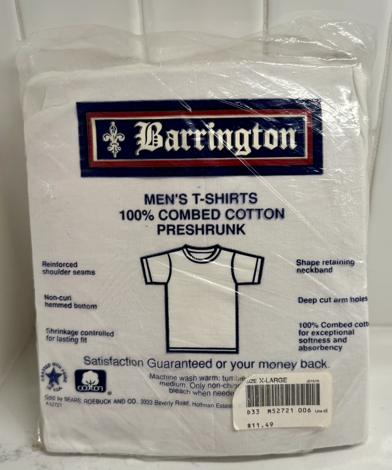 NOS Men’s T-shirts Large V-Neck Vintage Barrington White 3-Pack 100% Cotton – XL