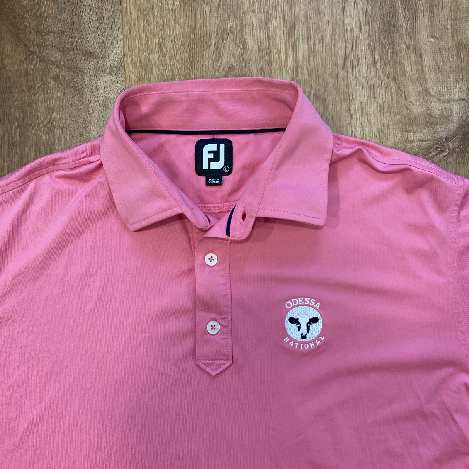 FootJoy Polo Shirt Mens L Pink Short Sleeve Odessa National Golf Performance