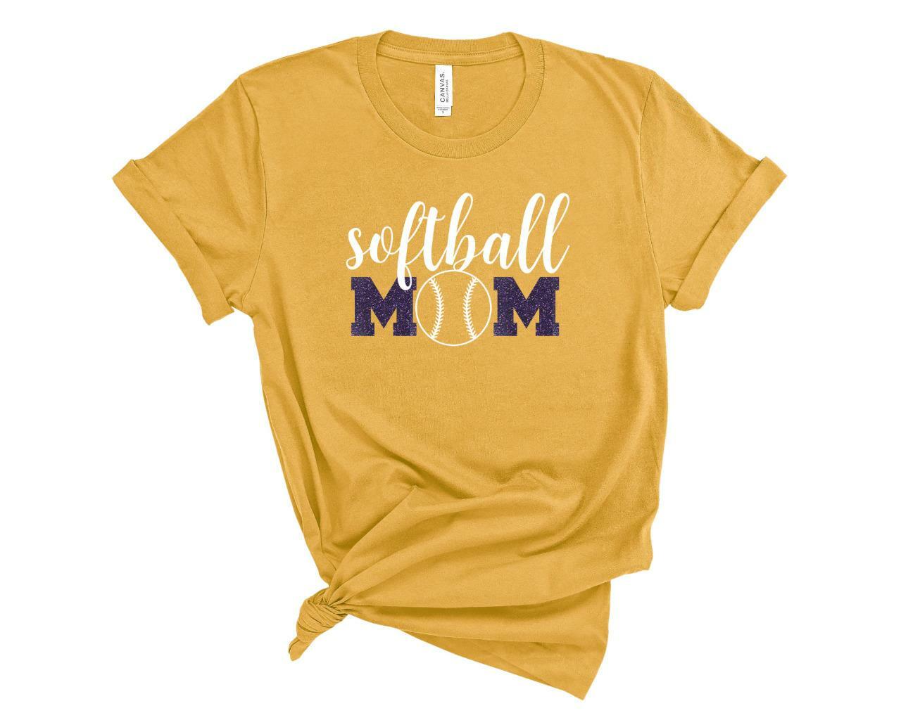 Personalized Softball Mom Glitter T-Shirt Custom Softball Mom Sports Tee