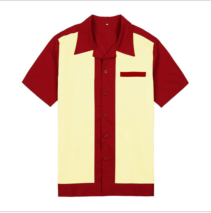 Mens Rockabilly Retro Bowling Shirts 50s 60s Style Cotton Top Casual Shirts